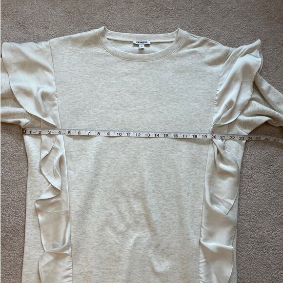 Express Ruffle Long Sleeve Sweatshirt Dress Size L Oatmeal Athleisure Comfy - Picture 5 of 6
